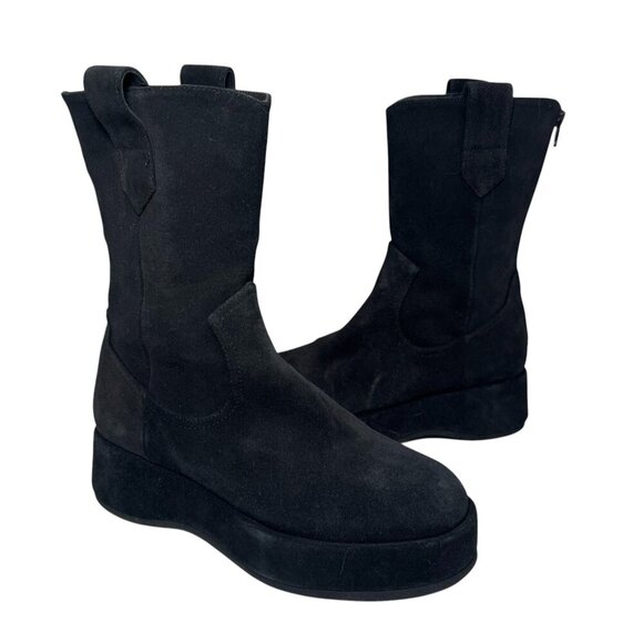 Paloma Barcelo Women Ander Platform Black Suede Mid-calf Boots 6.5 US EUR 37 NEW - Picture 2 of 8